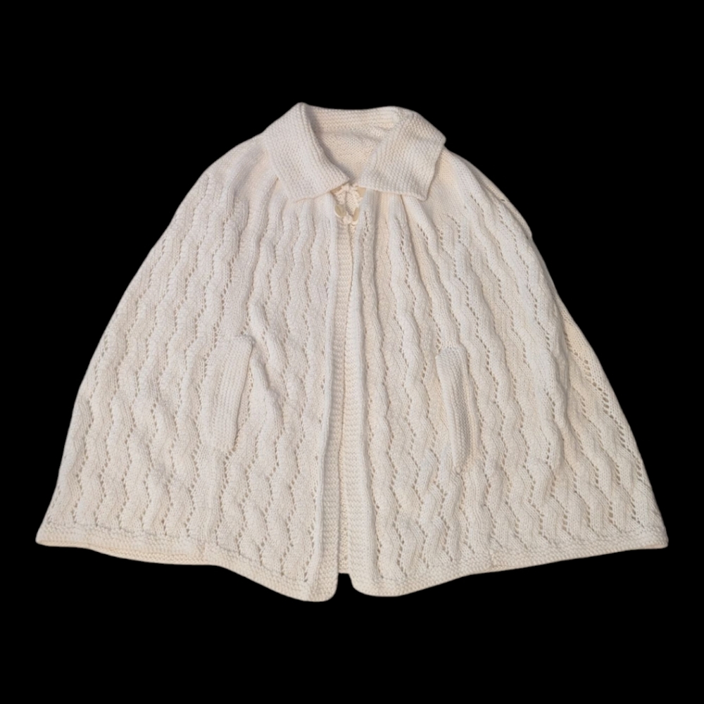 Women's Cream Knit Cape with Collar - Classic Lightweight Layer